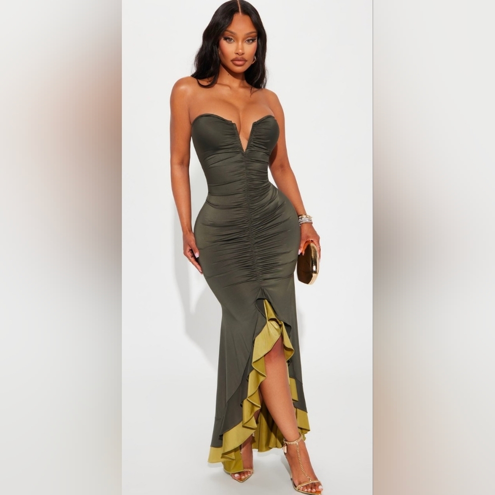 Elegant Olive Strapless Dress